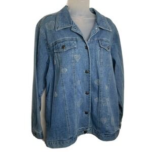 Vtg Quacker Factory Denim Jacket Hearts Medium Rhinestone Embellished Valentines
